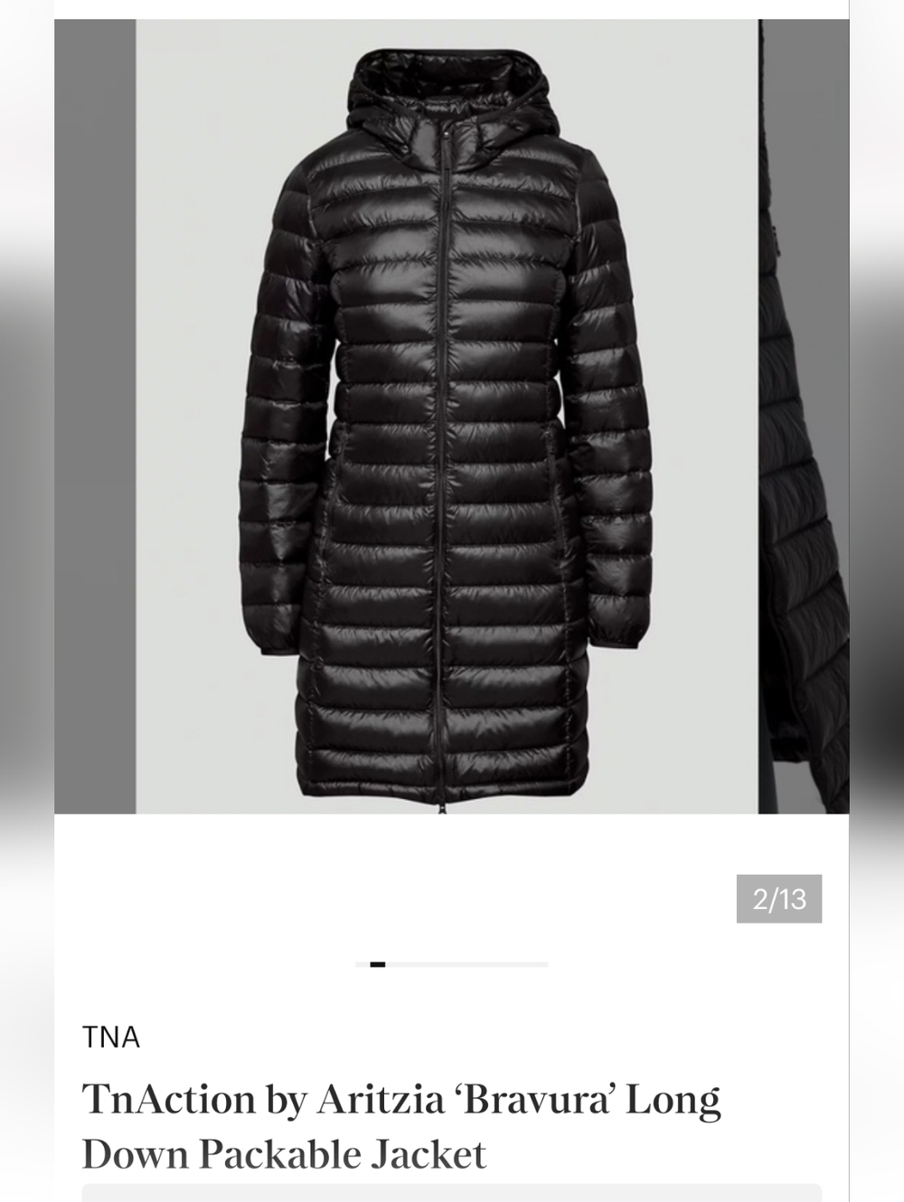 Aritzia TNA | Bravura Long Packable Down Light Puffer Jacket In Black